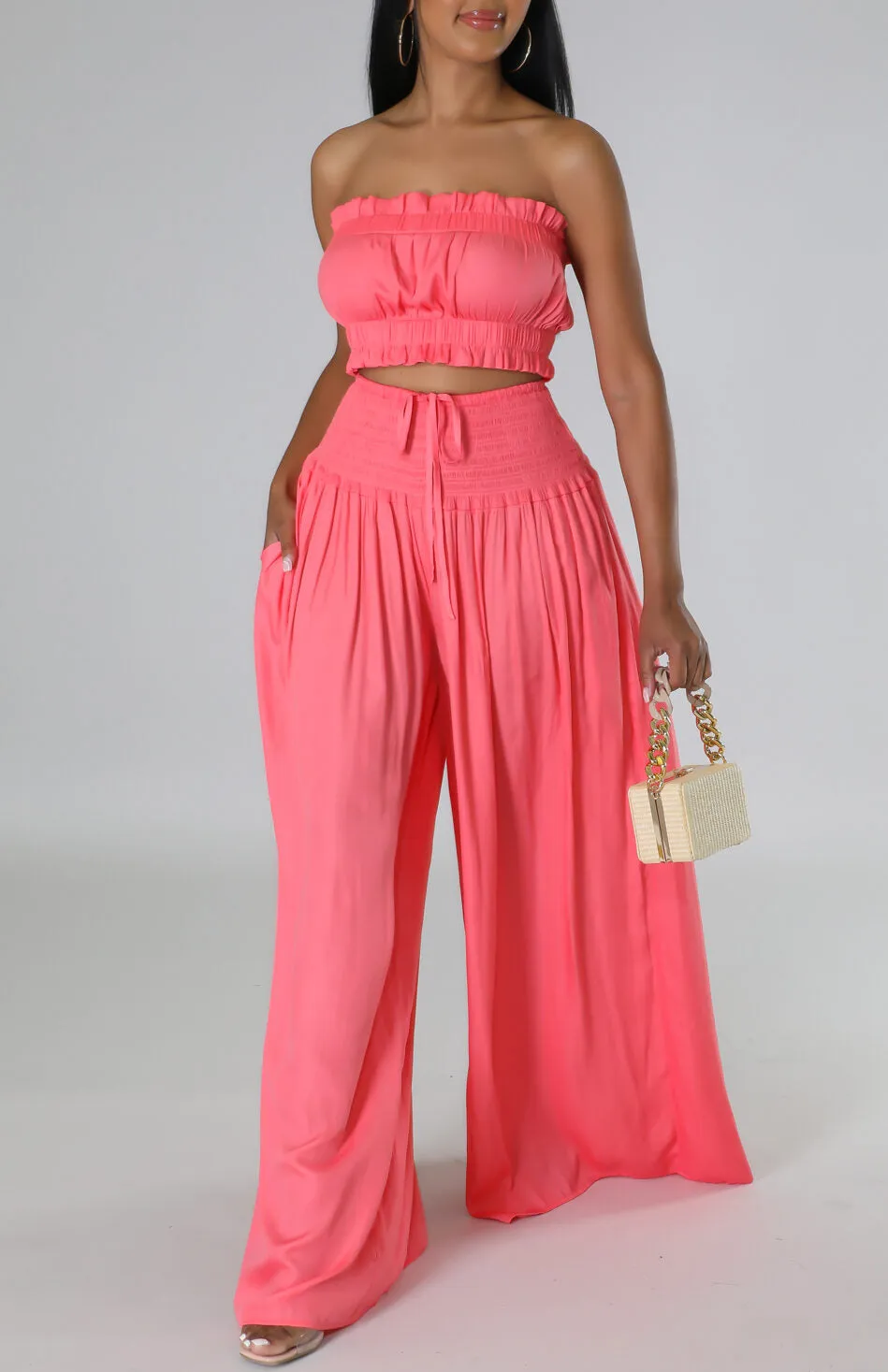 Tube Top and Wide Leg Pants Set