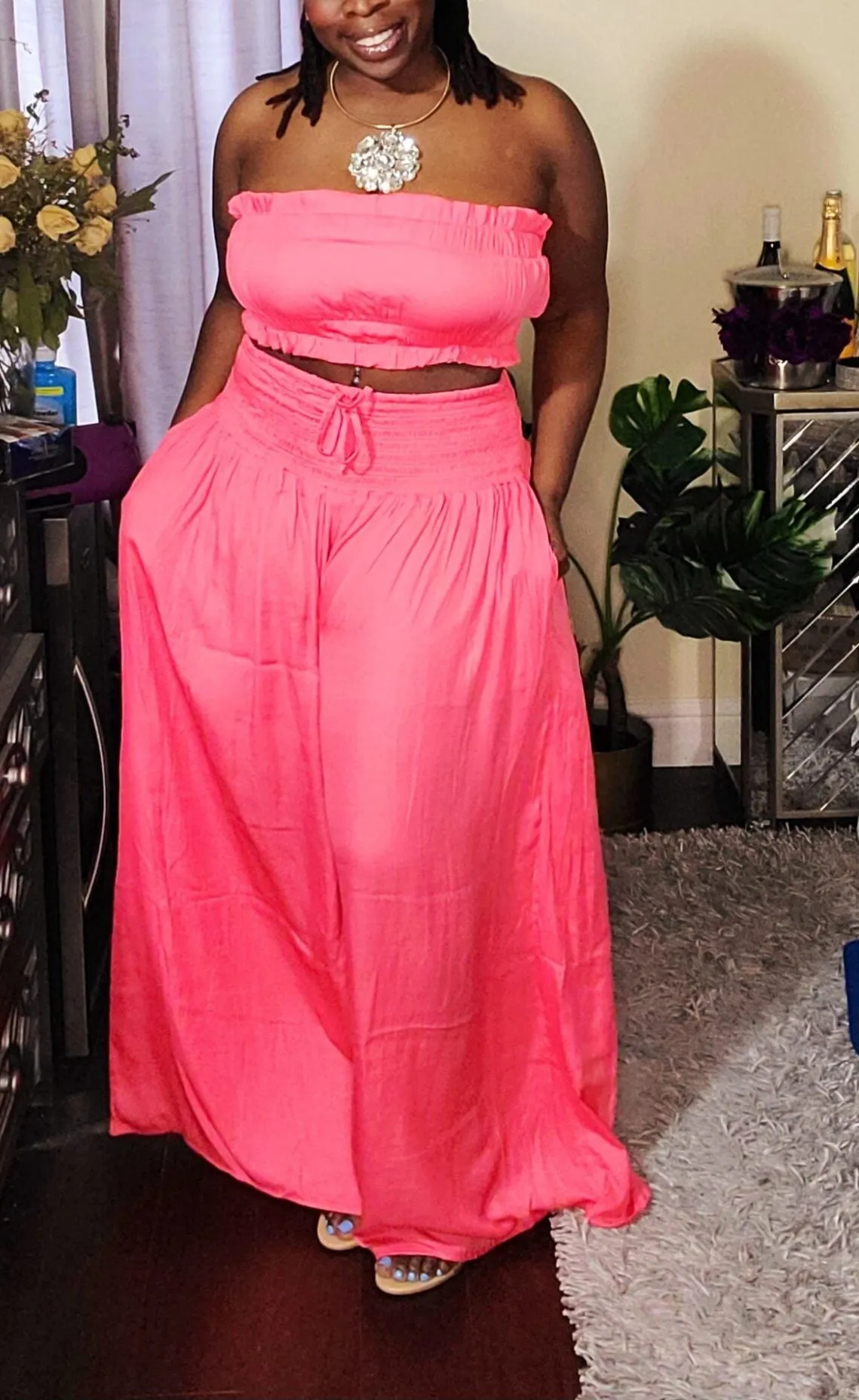 Tube Top and Wide Leg Pants Set