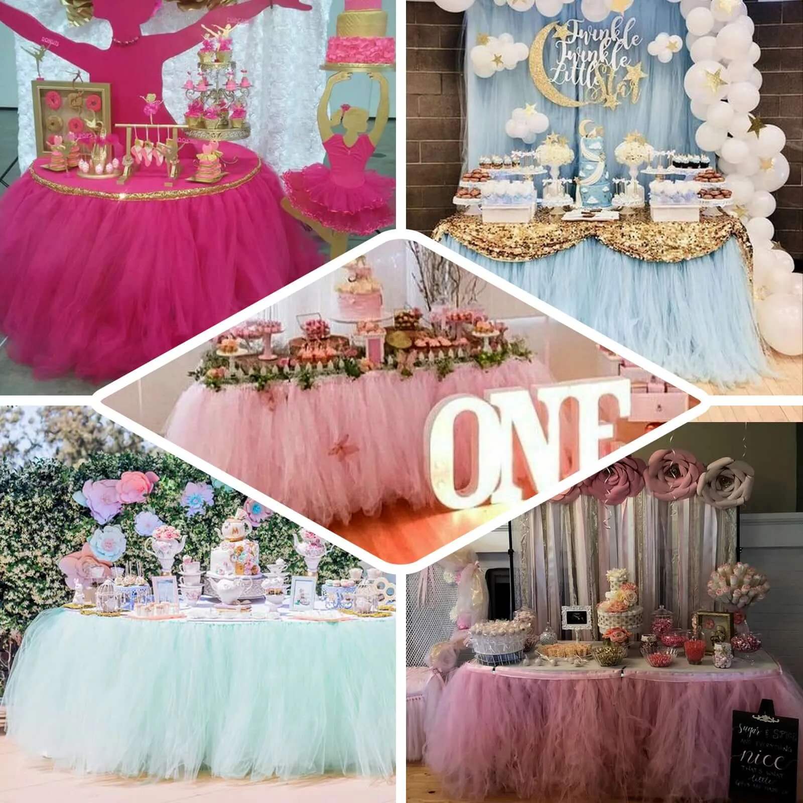 Tulle Table Skirt 21ft Blush - 4 Layer Pleated Tutu Table Cover