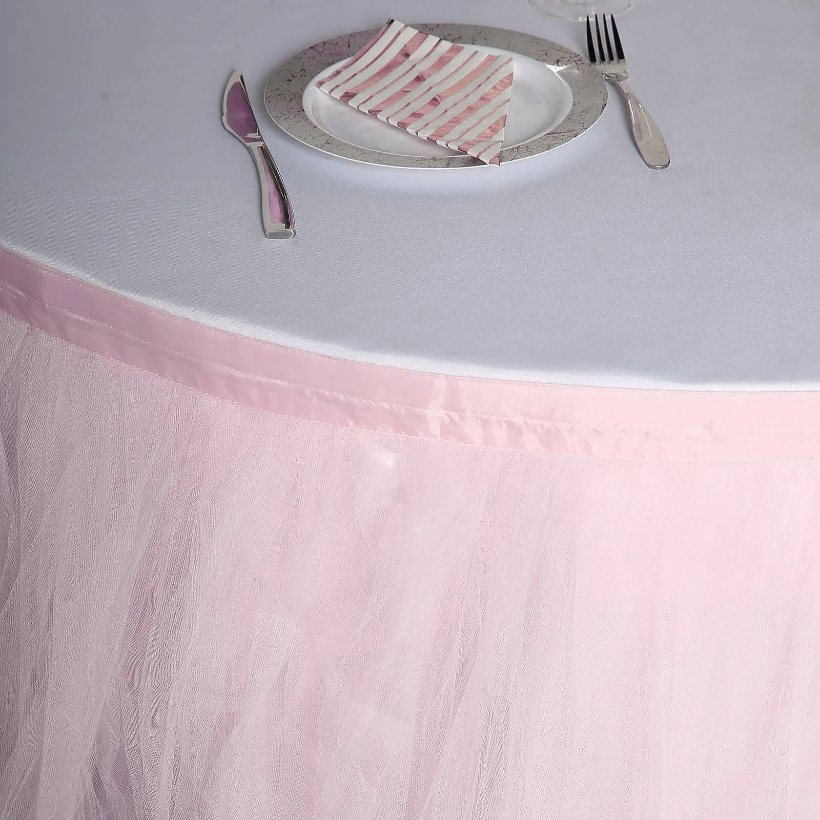 Tulle Table Skirt 21ft Blush - 4 Layer Pleated Tutu Table Cover