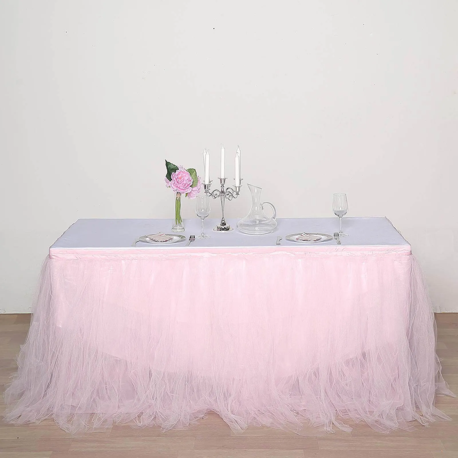 Tulle Table Skirt 21ft Blush - 4 Layer Pleated Tutu Table Cover
