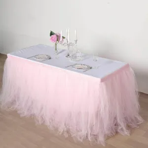 Tulle Table Skirt 21ft Blush - 4 Layer Pleated Tutu Table Cover