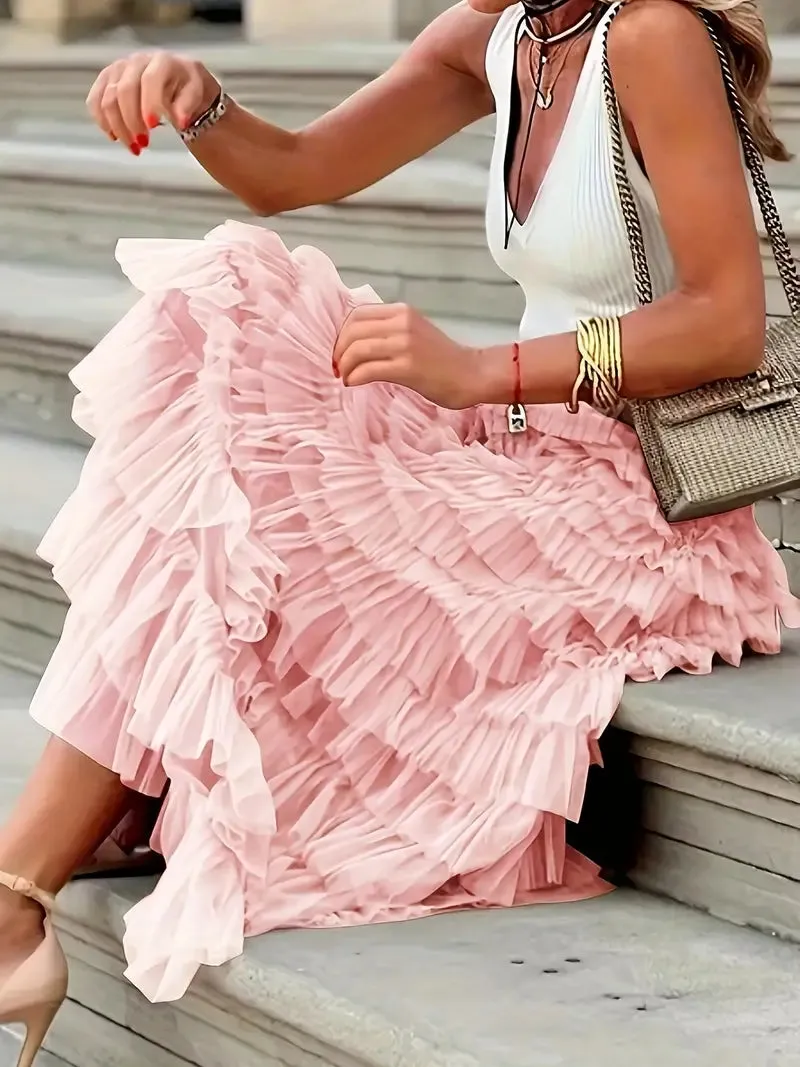 Tulle Tiered Maxi Skirts