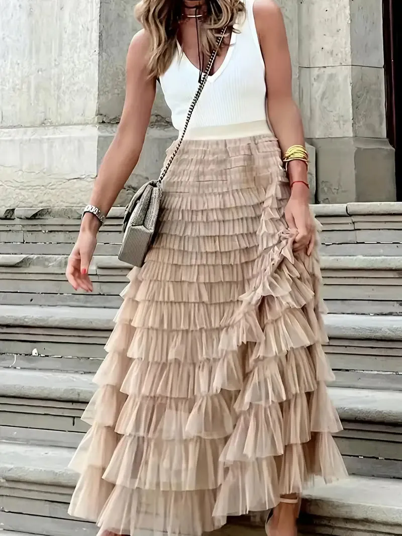 Tulle Tiered Maxi Skirts