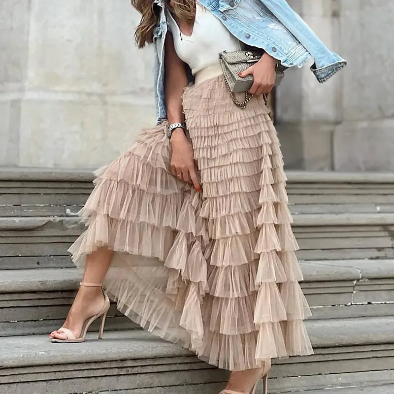 Tulle Tiered Maxi Skirts