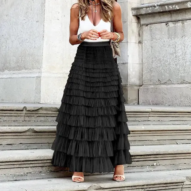 Tulle Tiered Maxi Skirts