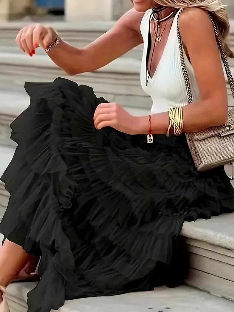 Tulle Tiered Maxi Skirts