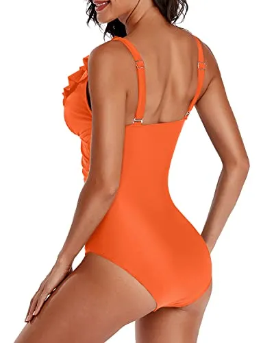 Tummy Control Bathing Suit One Piece Swimsuit For Women-Dark Orange