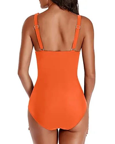 Tummy Control Bathing Suit One Piece Swimsuit For Women-Dark Orange