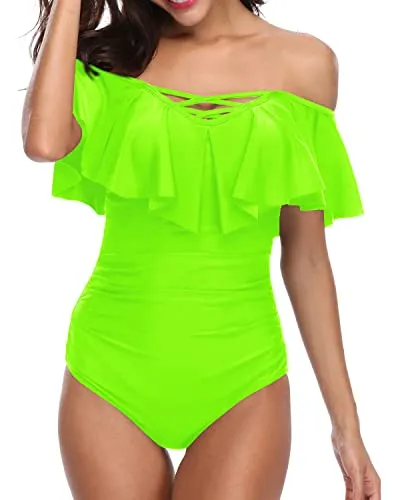 Tummy Control One Piece Swimsuits Cute Bathing Suits For Women-Neon Green