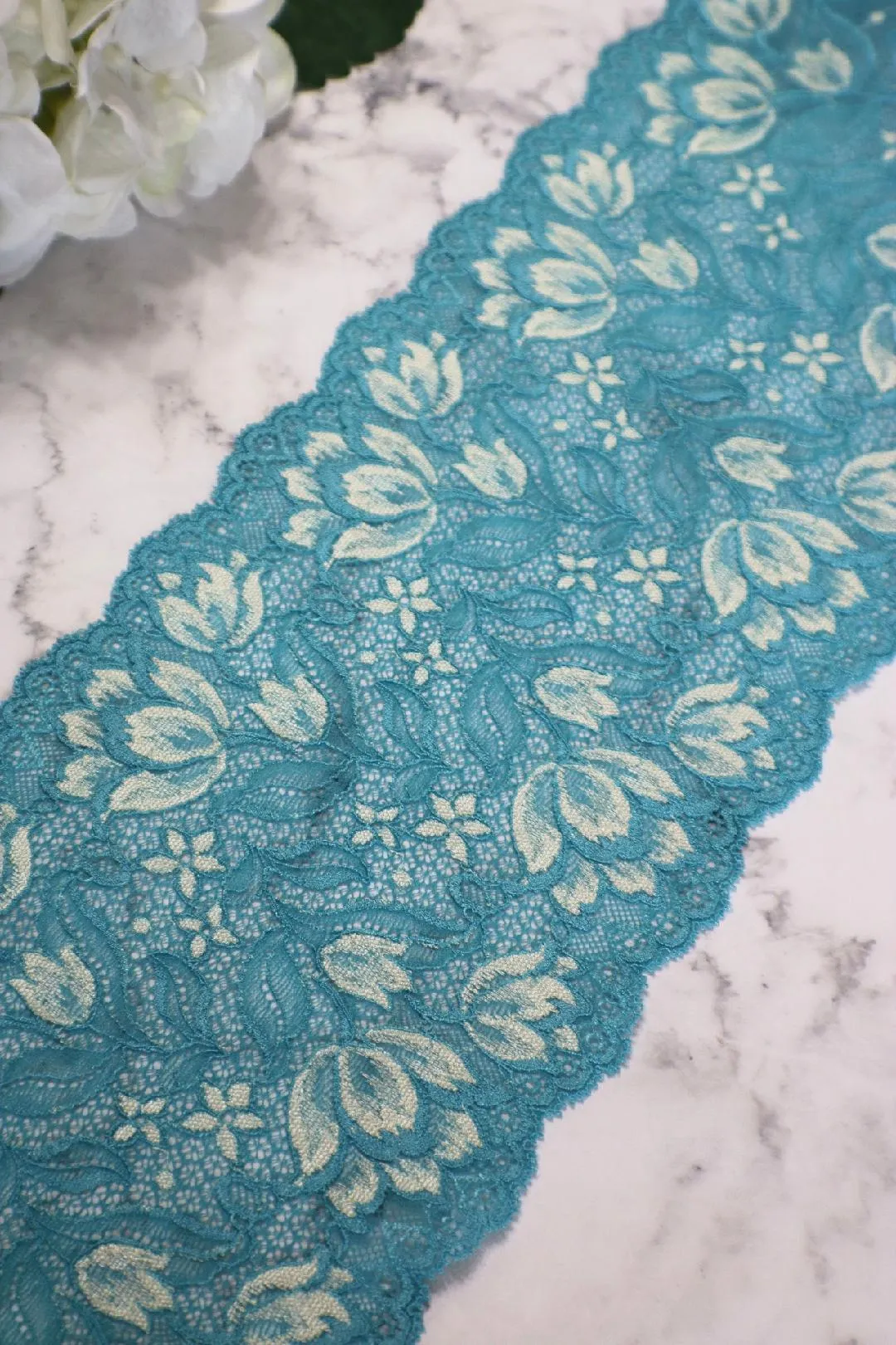 Turquoise & Cream 6.5" Wide Stretch Lace
