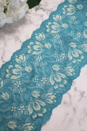Turquoise & Cream 6.5" Wide Stretch Lace