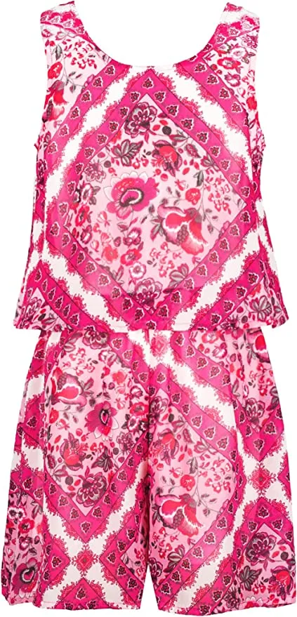 Tween Girls Boho Boarder Print Romper