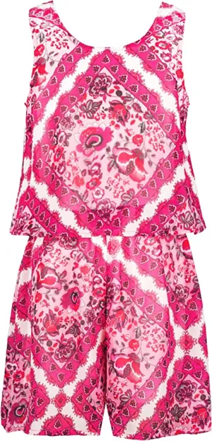 Tween Girls Boho Boarder Print Romper