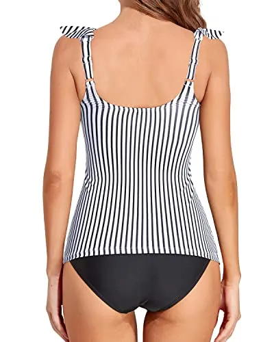 Two Piece Ruffle V Neck Tankini Swimsuits for Women Tummy Control Bathing Suit