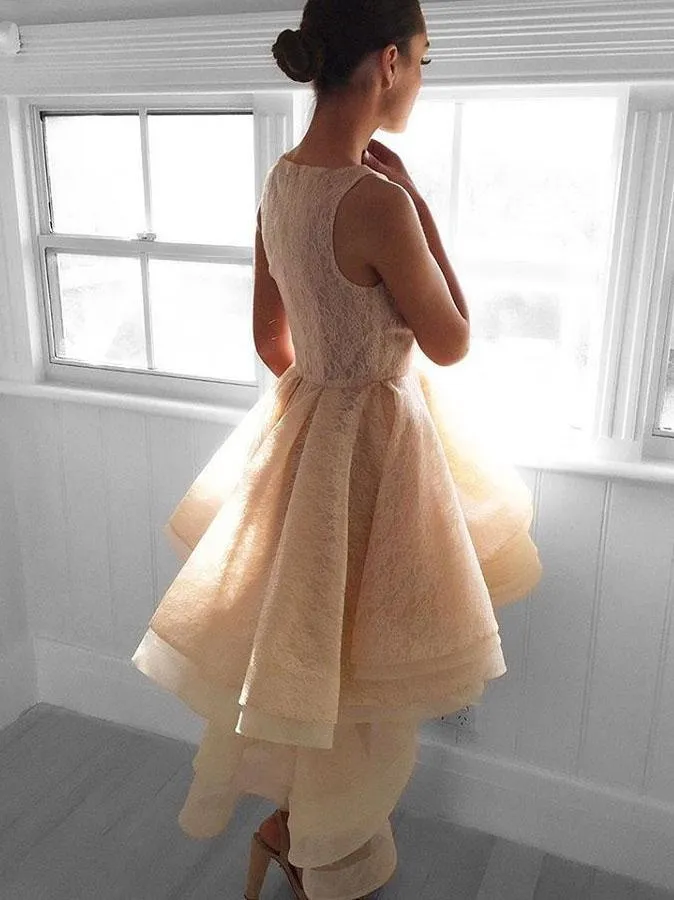 Unique Lace Jewel Neckline Hi-lo Length A-line Homecoming Dress HD018