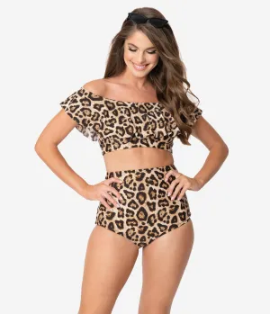 Unique Vintage Leopard Print High Waist Louise Swim Bottoms
