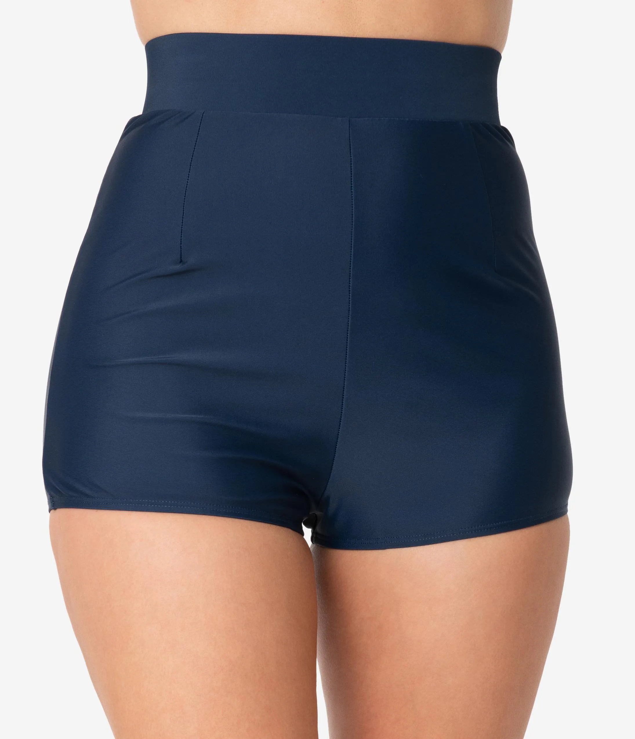 Unique Vintage Navy Blue High Waist Capitola Swim Shorts
