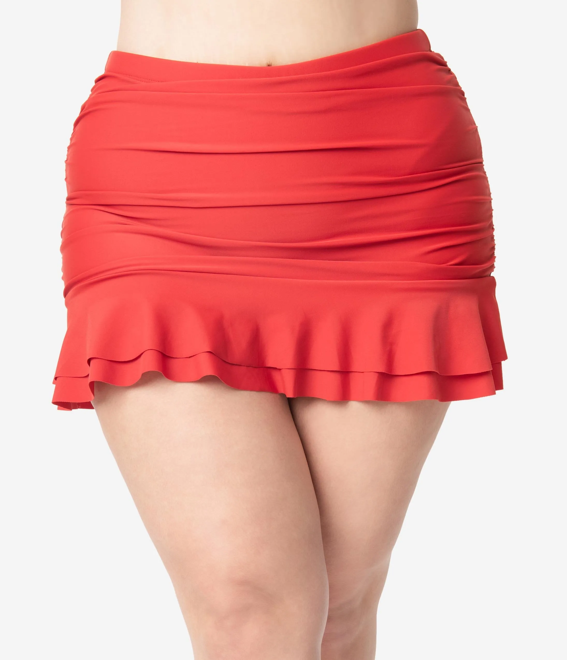 Unique Vintage Plus Size Red Skirted High Waist Alice Swim Bottoms