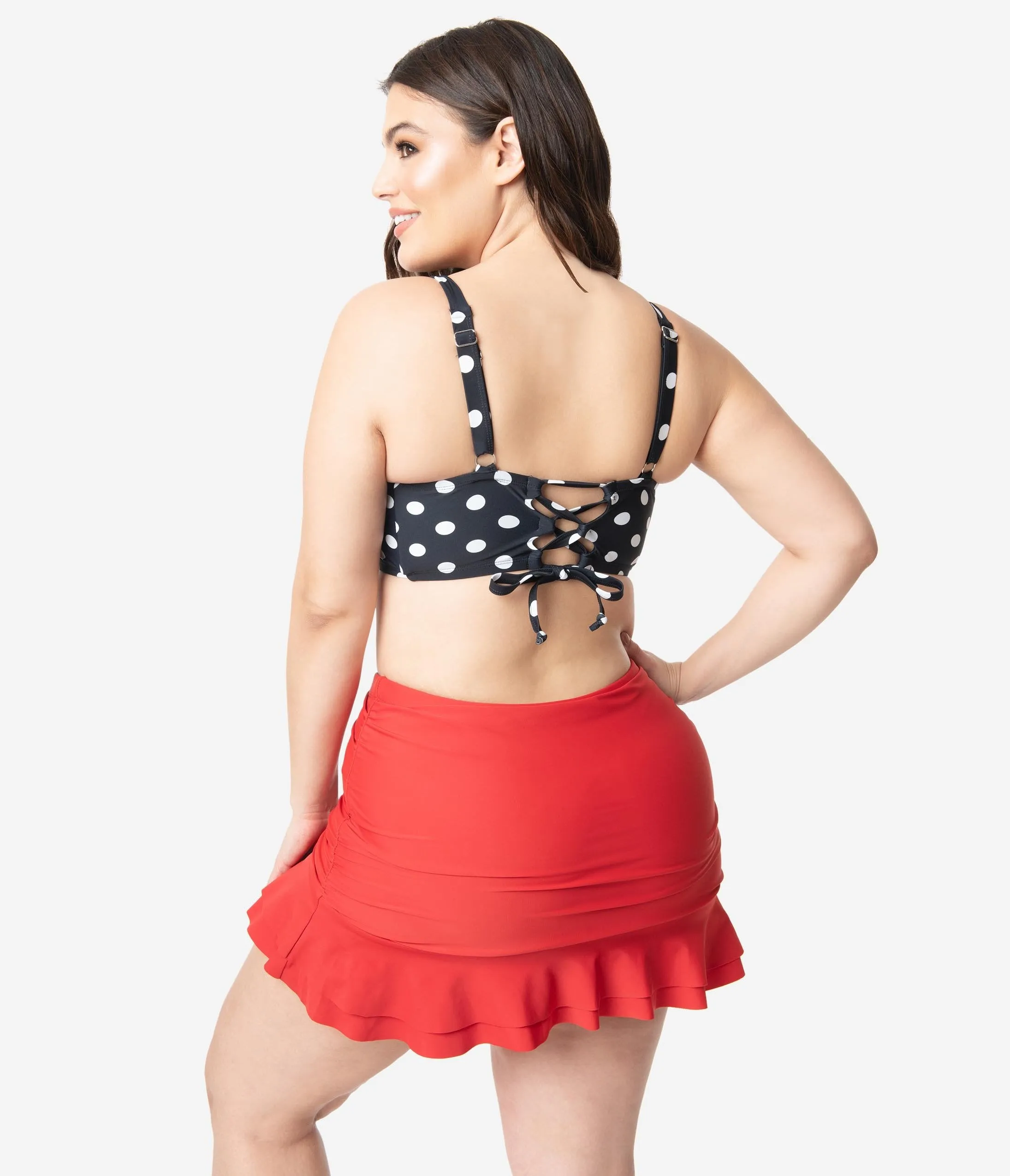 Unique Vintage Plus Size Red Skirted High Waist Alice Swim Bottoms
