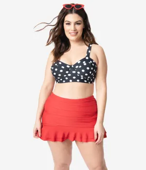 Unique Vintage Plus Size Red Skirted High Waist Alice Swim Bottoms