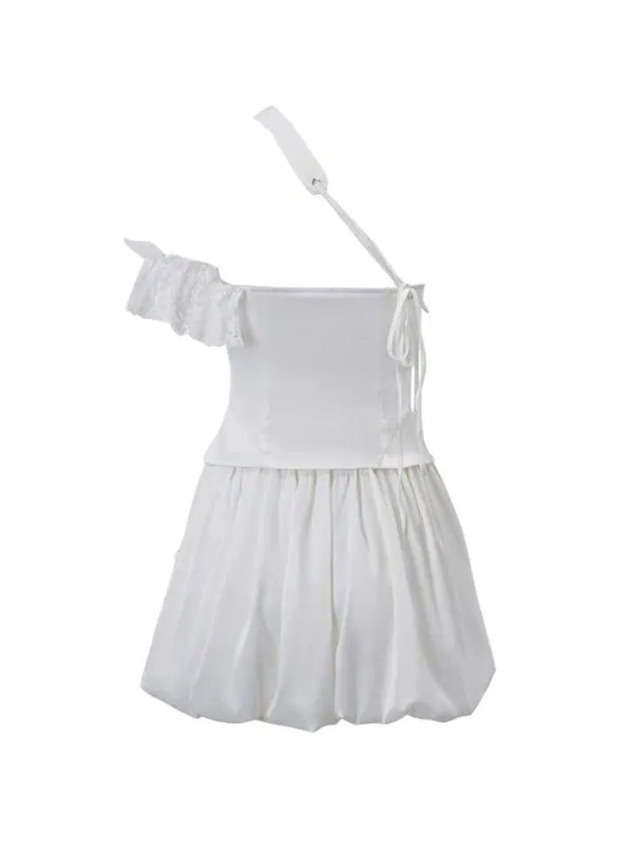 Uniwim Asymmetric Design Crossover Lacing Corset Bandeau & Puff Hem Skirt Set