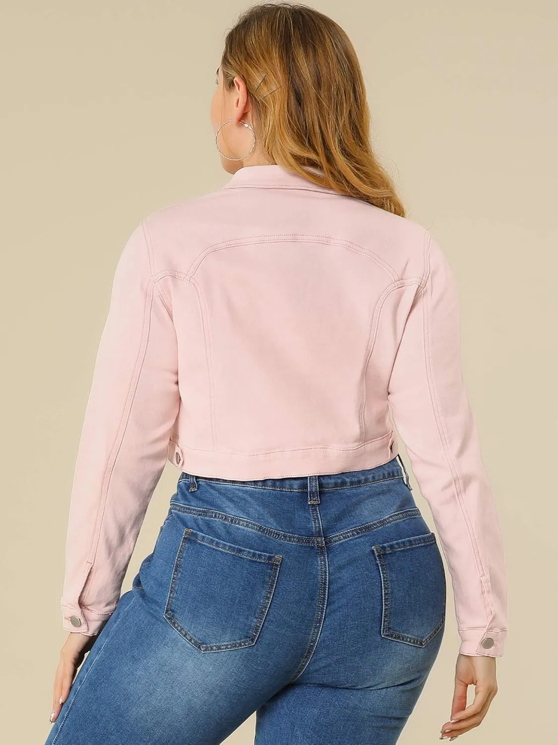 uxcell Women's Plus Size Button Closed Cropped Denim Jackets Stitching 2025