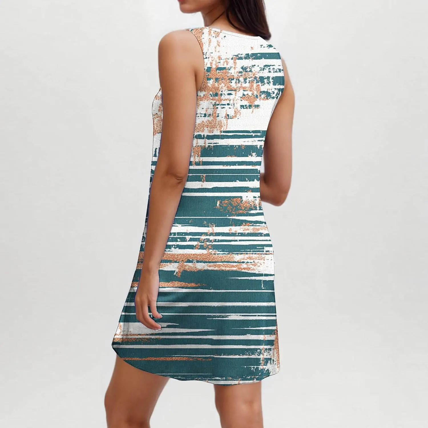 Vacation Dresses for Women 2025 A-Line Summer Beach Retro Mini Tank Dresses Sleeveless Loose Coverup Sundress