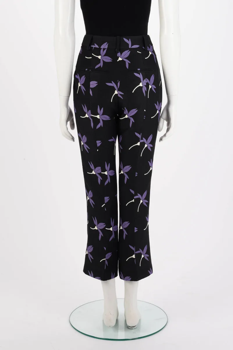 Valentino Black Wool Blend Floral Print Pants IT 40