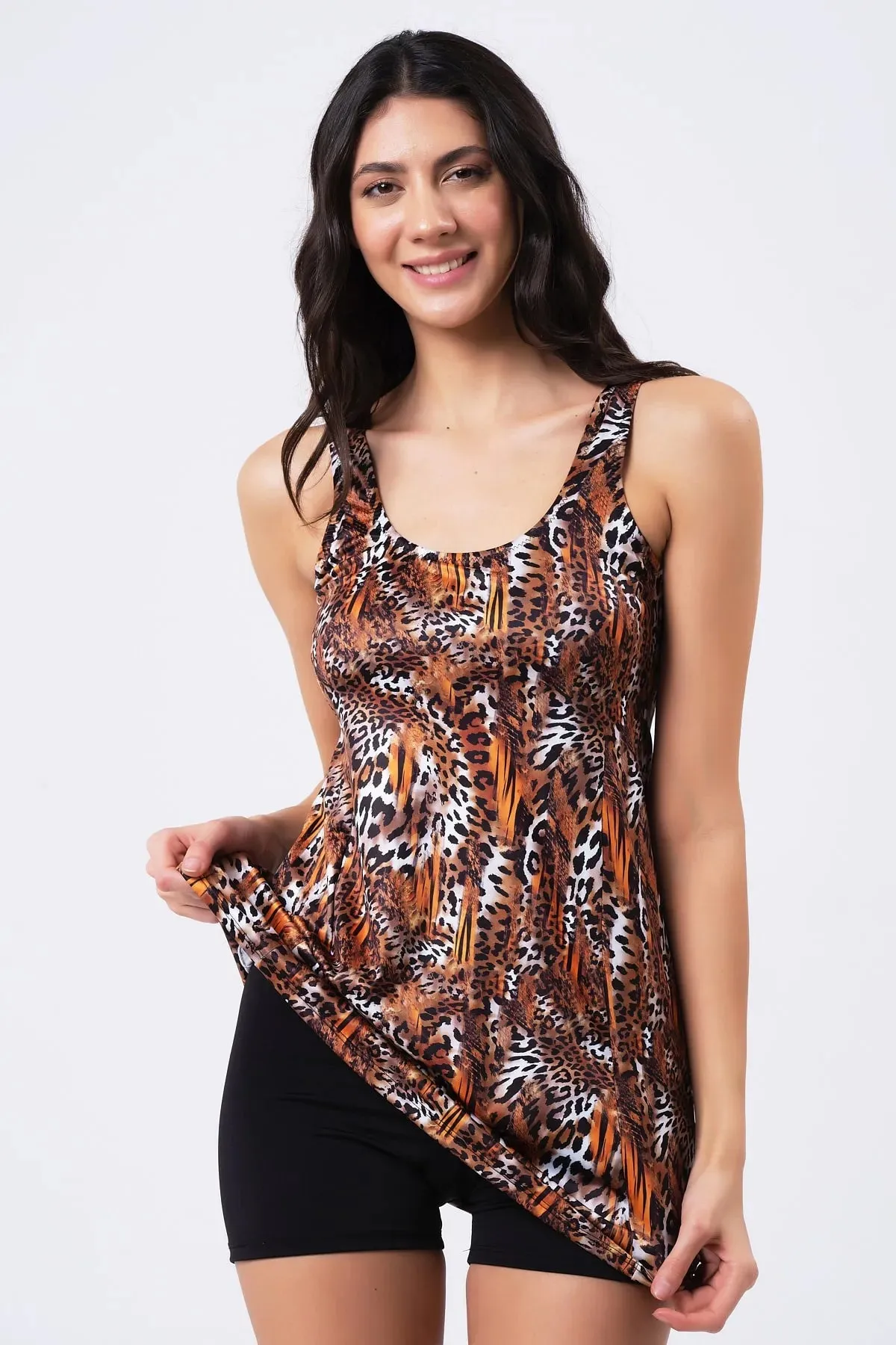 Vawensea Women's Leopard Print Dress with Lycra Shorts Swimsuits