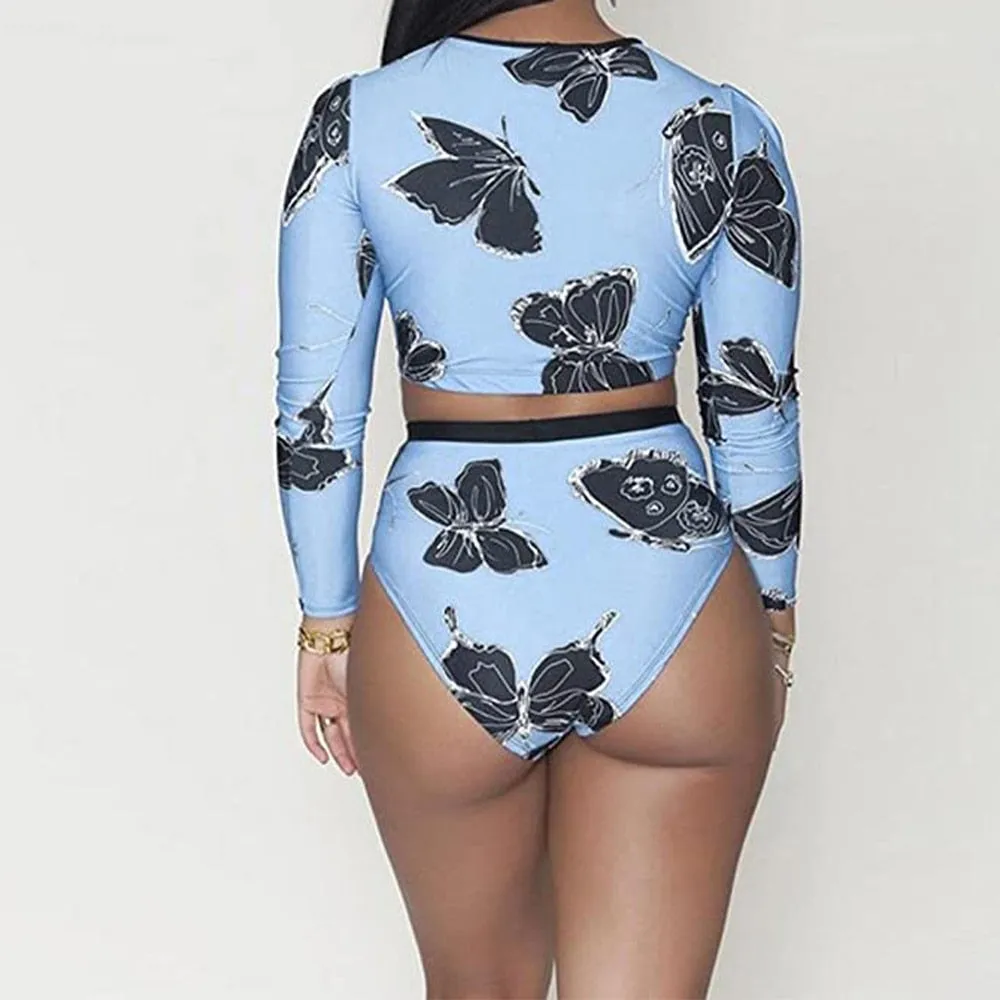 VenusFox long sleeve swimsuit two piece long sleeve bikini  Zipper bathing suit white bikini buckle swimsuit buckle bikini thong sexy set