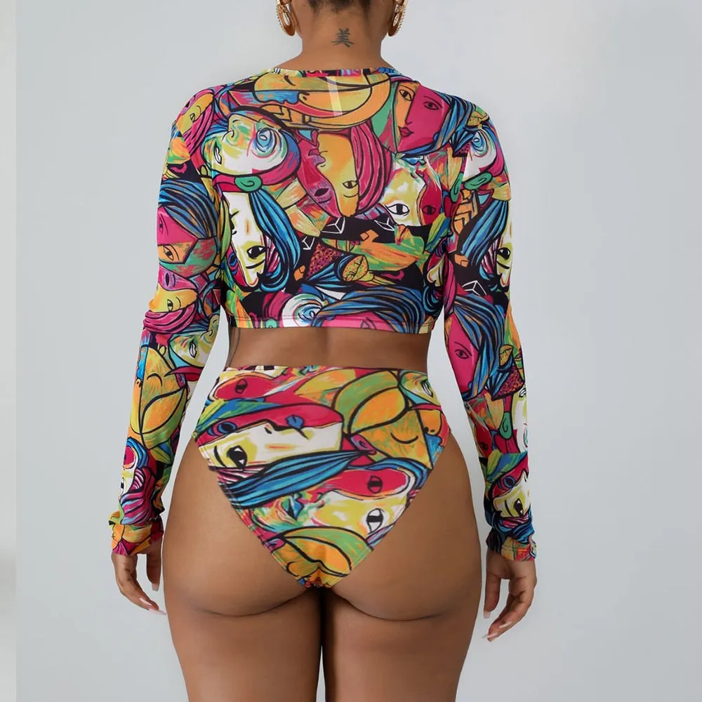 VenusFox long sleeve swimsuit two piece long sleeve bikini  Zipper bathing suit white bikini buckle swimsuit buckle bikini thong sexy set