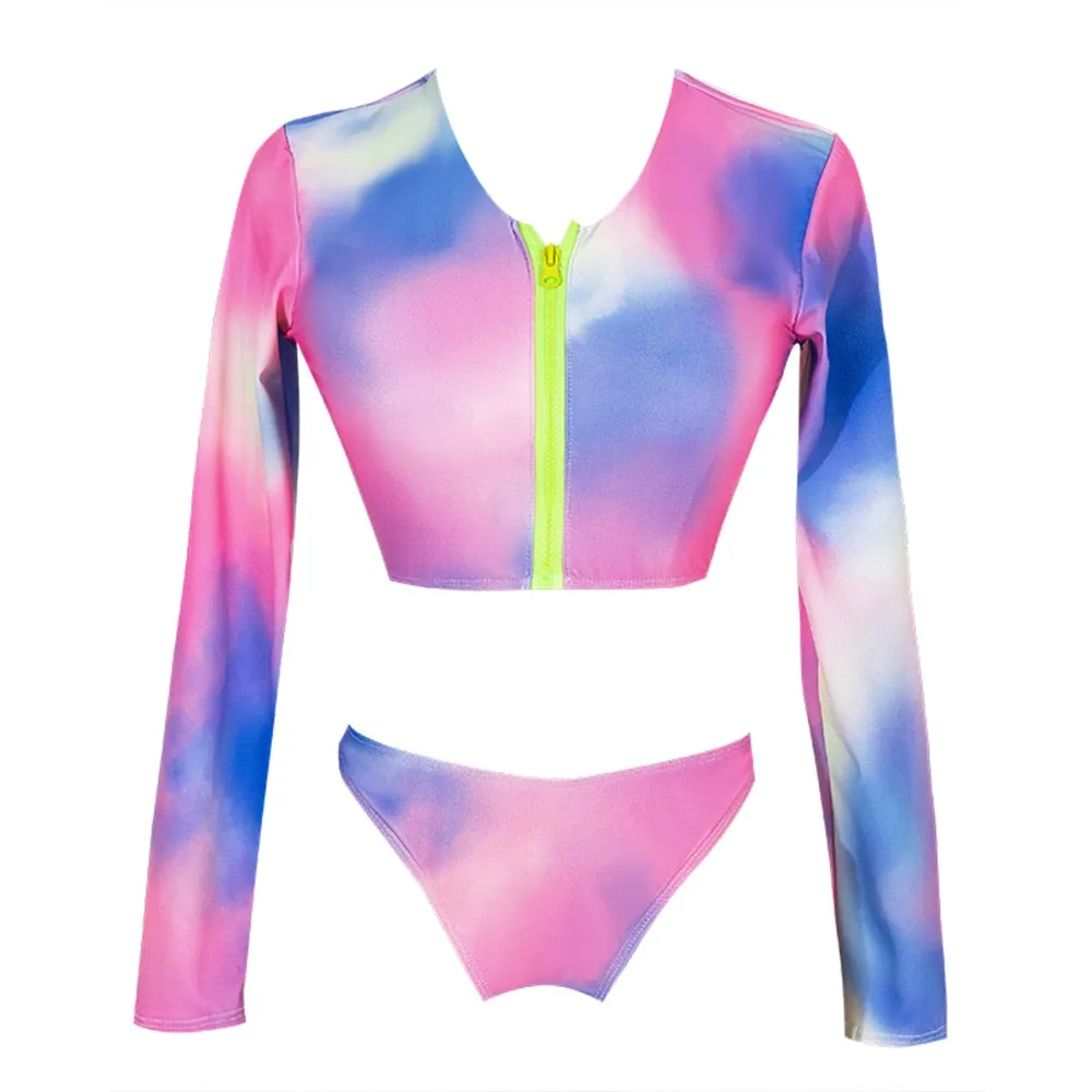 VenusFox long sleeve swimsuit two piece long sleeve bikini  Zipper bathing suit white bikini buckle swimsuit buckle bikini thong sexy set