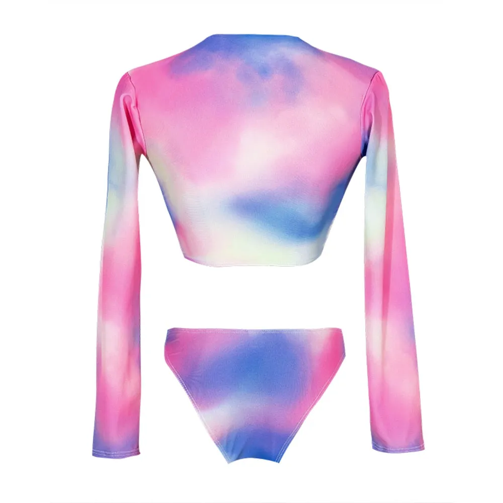VenusFox long sleeve swimsuit two piece long sleeve bikini  Zipper bathing suit white bikini buckle swimsuit buckle bikini thong sexy set
