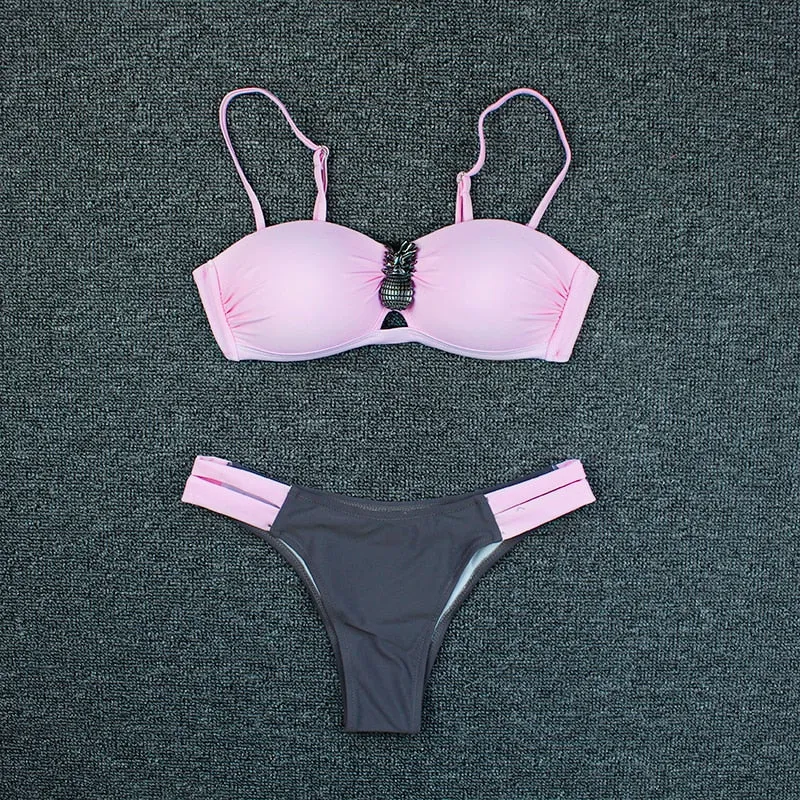 VenusFox Sexy Bikini 2021 Push Up Bikini Set Pink Swimwear Women Micro Swimsuit Female Bandage Biquini Beach Wear Swimming Two-Piece XL