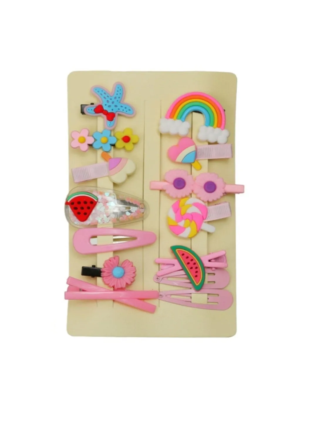 Vibrant Rainbow and Flower Hair Clip Set