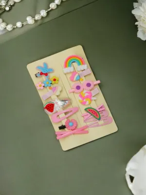Vibrant Rainbow and Flower Hair Clip Set