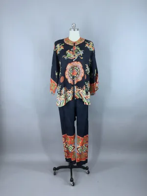 Vintage 1920s - 1930s Silk Pajamas / Art Deco Chinoiserie Dragons