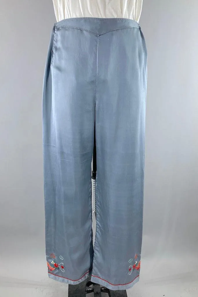 Vintage 1930s Embroidered Satin Pajamas