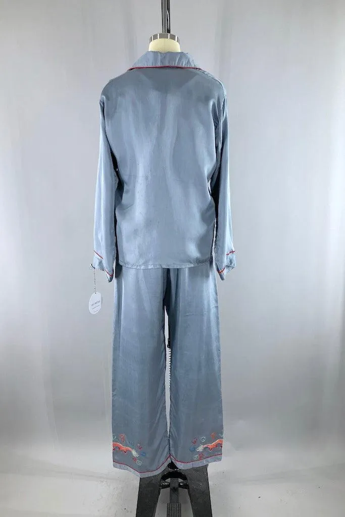 Vintage 1930s Embroidered Satin Pajamas