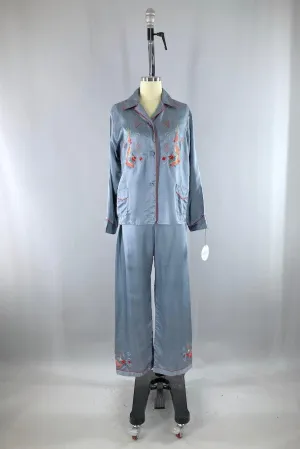 Vintage 1930s Embroidered Satin Pajamas