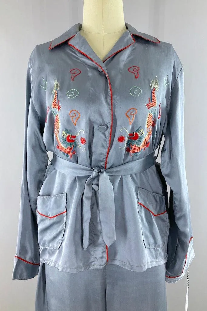 Vintage 1930s Embroidered Satin Pajamas