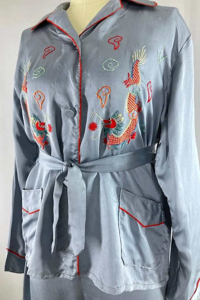 Vintage 1930s Embroidered Satin Pajamas