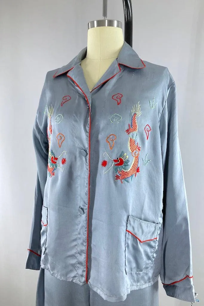 Vintage 1930s Embroidered Satin Pajamas