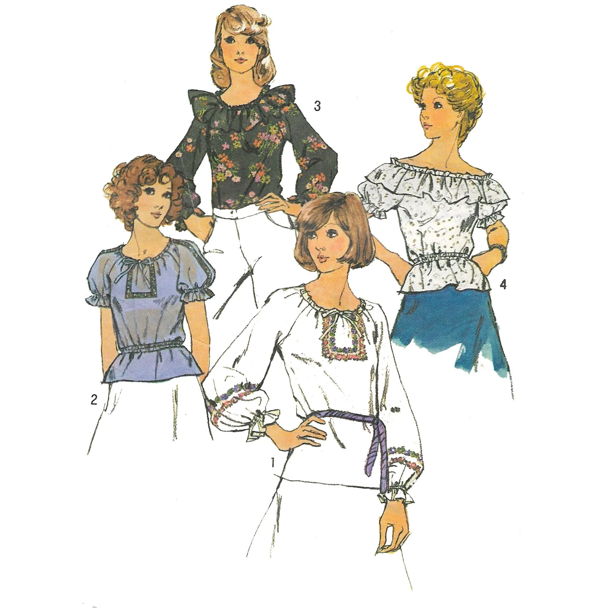 Vintage 1970s Sewing Pattern – Versatile Peasant Blouses - Bust 34” (87cm)