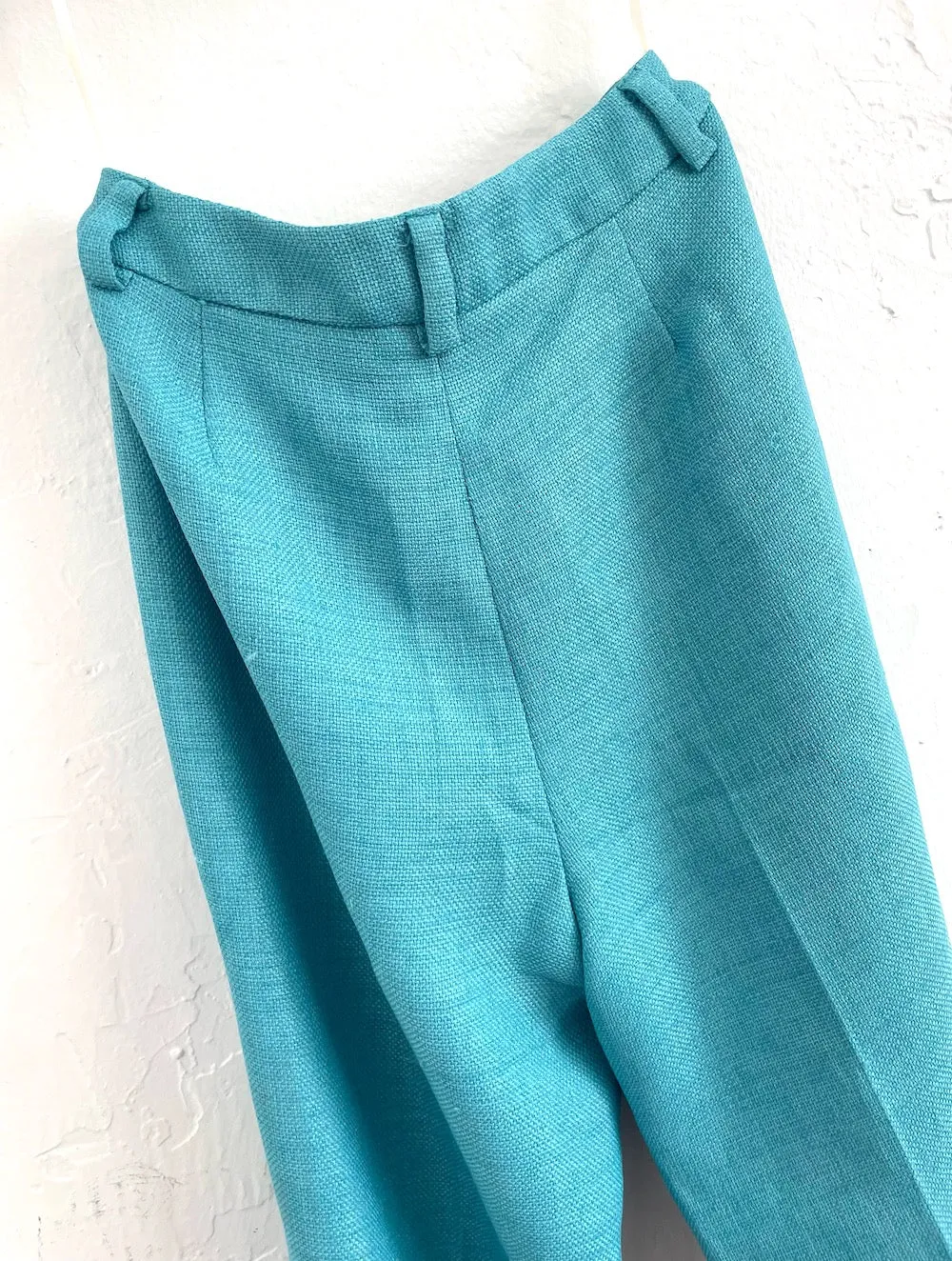 Vintage 80s High-Waist Blue Textured Trousers -- Size 25/26