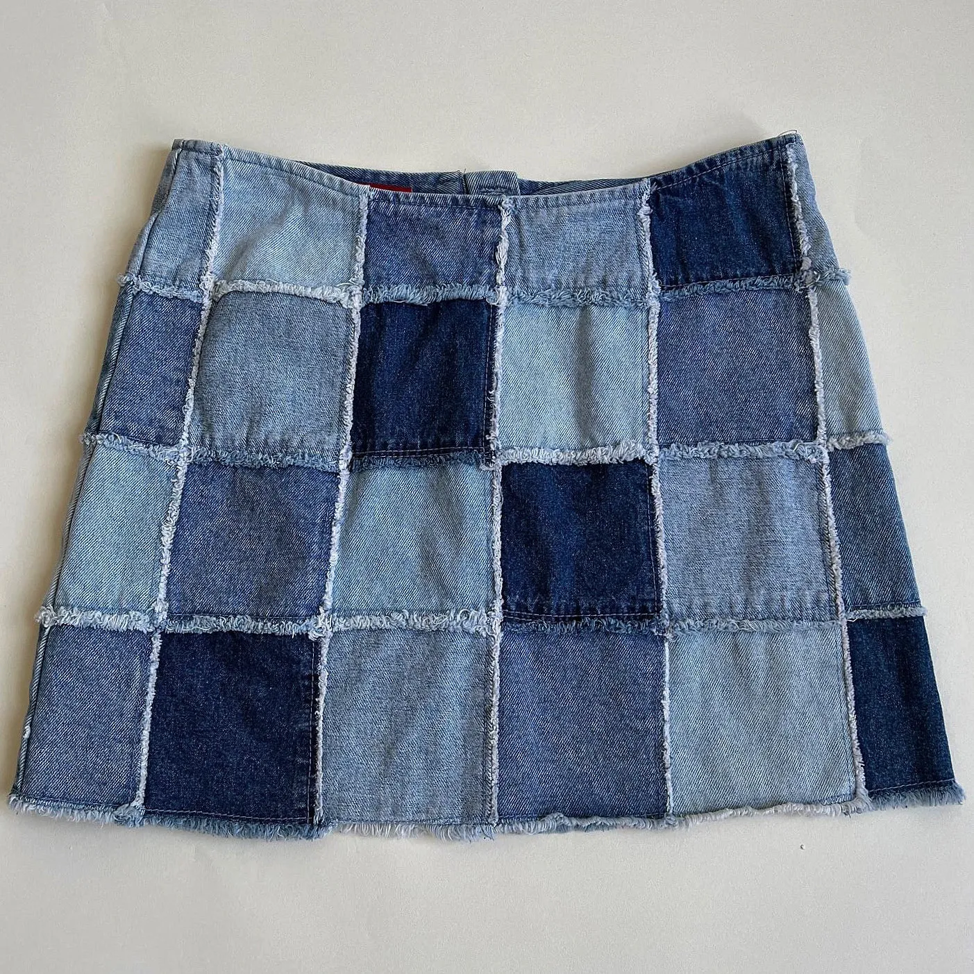 Vintage 90s denim patchwork mini skirt - L