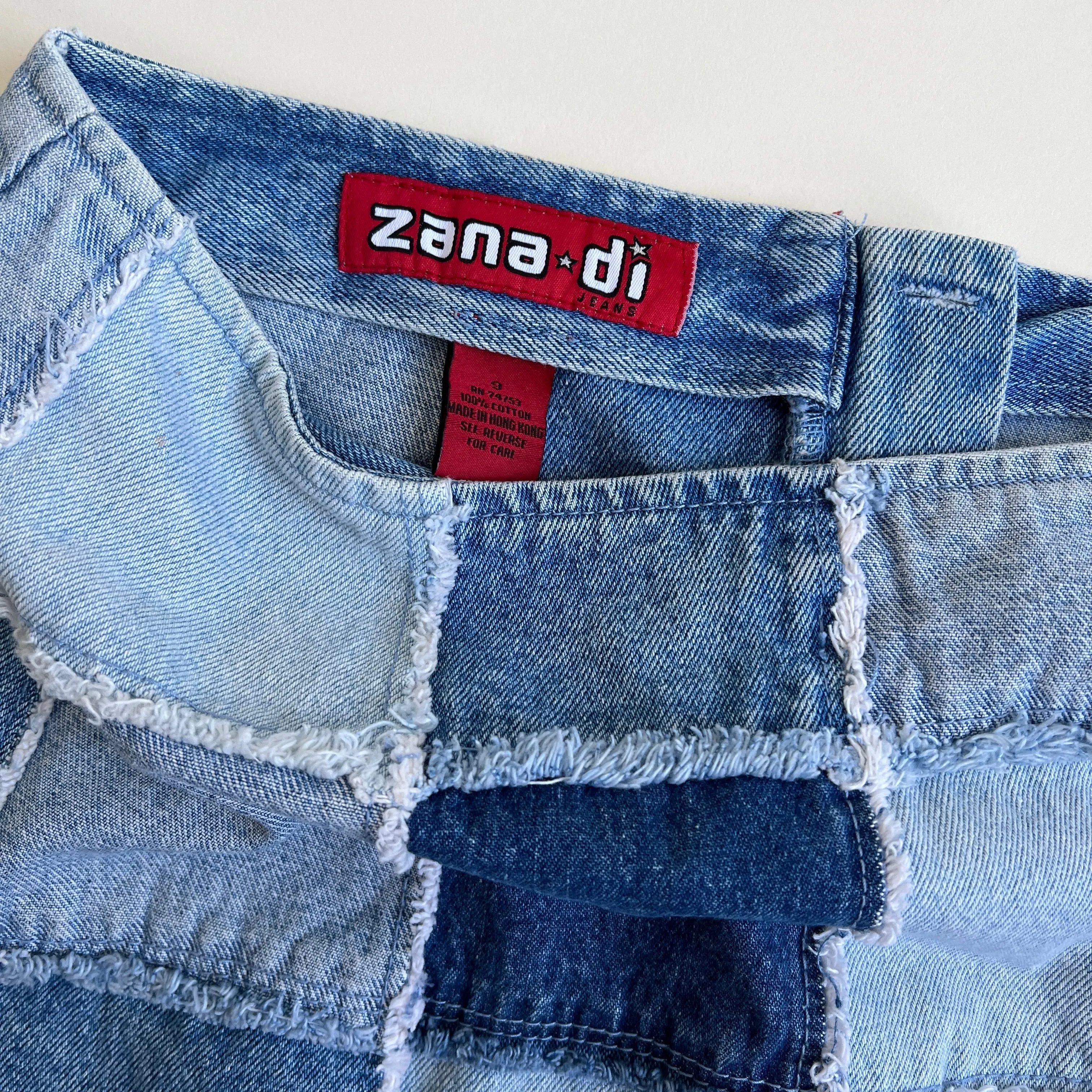 Vintage 90s denim patchwork mini skirt - L