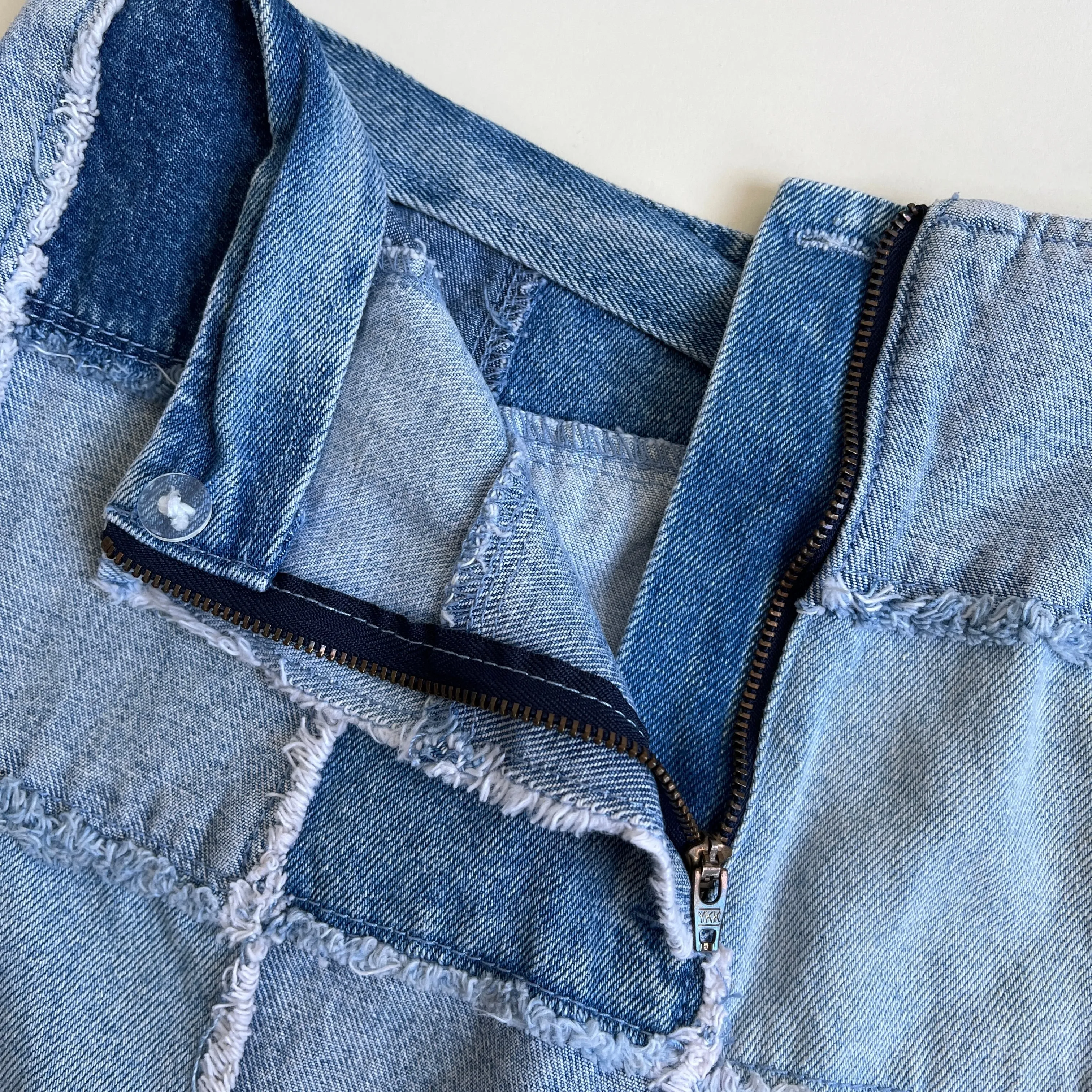 Vintage 90s denim patchwork mini skirt - L