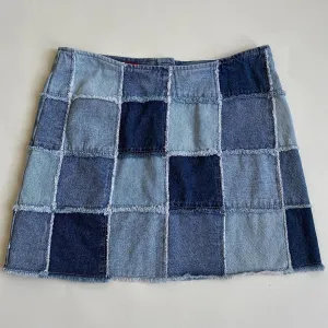 Vintage 90s denim patchwork mini skirt - L